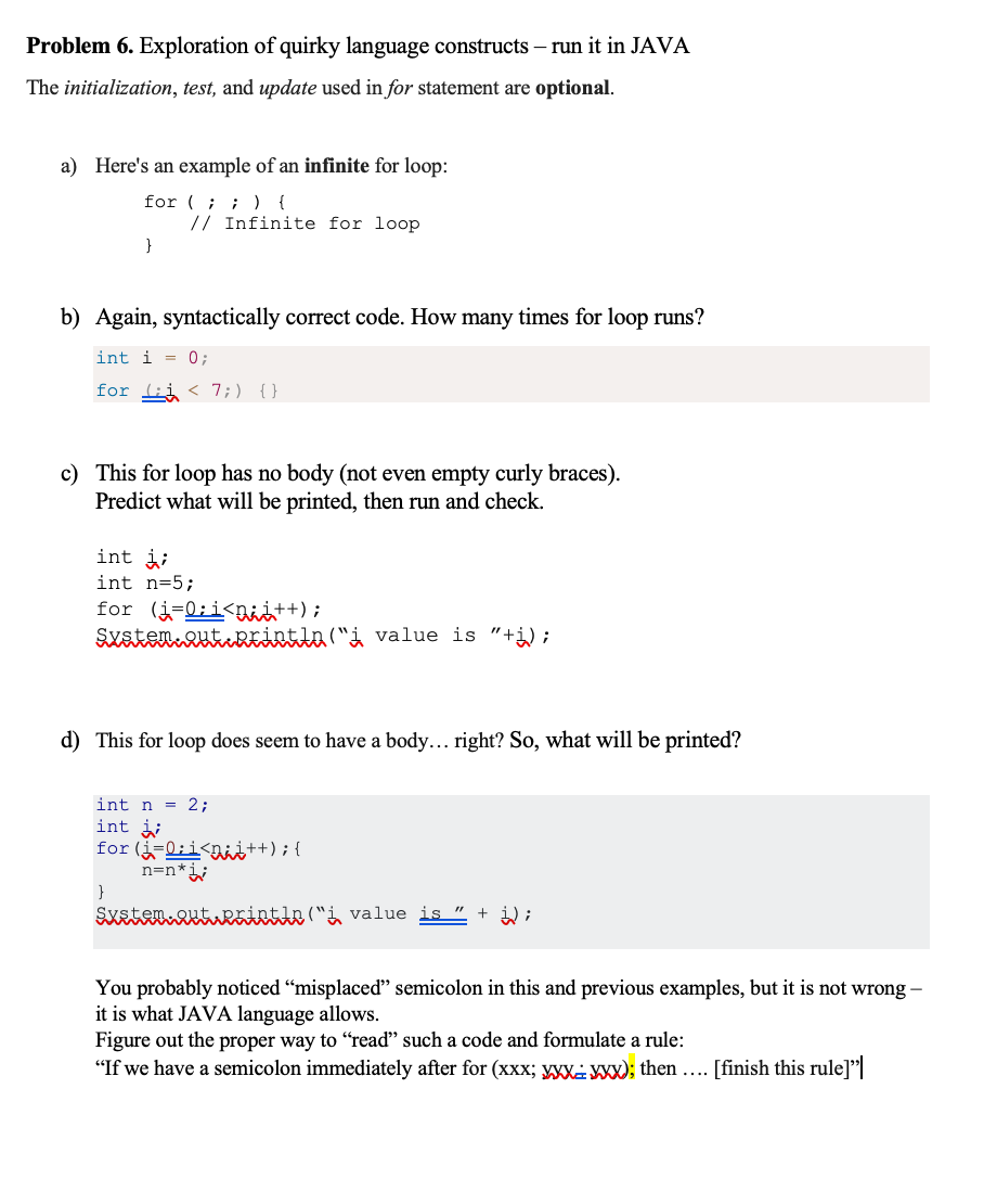 Solved Problem 6. Exploration of quirky language constructs | Chegg.com