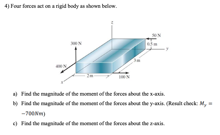 Solved 4) Four forces act on a rigid body as shown below. 50 | Chegg.com