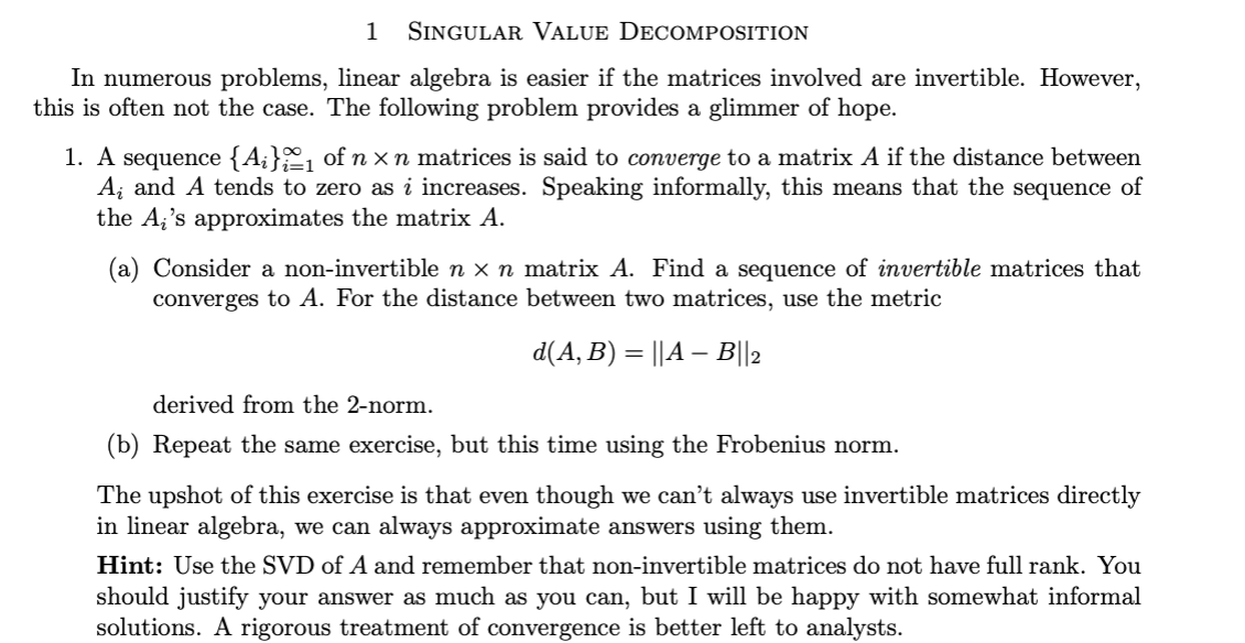 Solved 1 Singular Value DECOMPOSITION In Numerous Problems, | Chegg.com