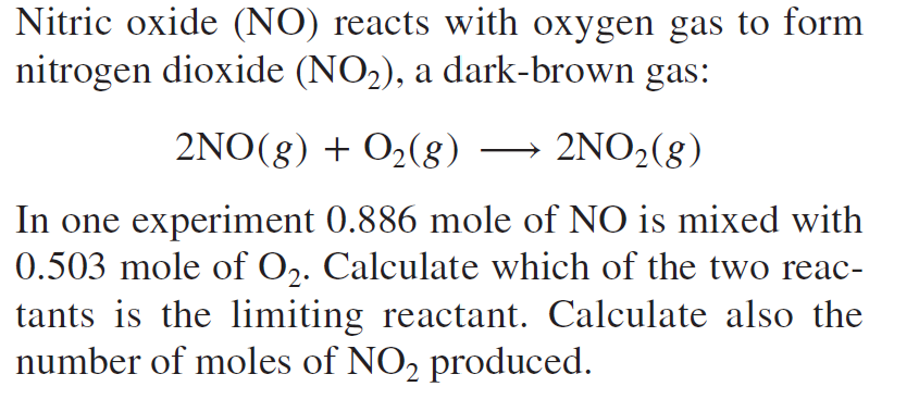 Solved Nitric oxide (NO) reacts with oxygen gas to form | Chegg.com