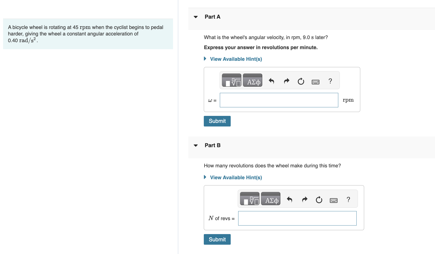 Solved A bicycle wheel is rotating at 45 rpm when the