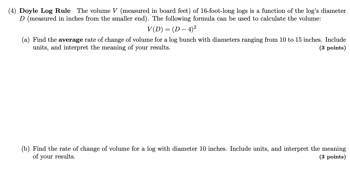 Solved 4 doyle log rule the volume v measured in board chegg