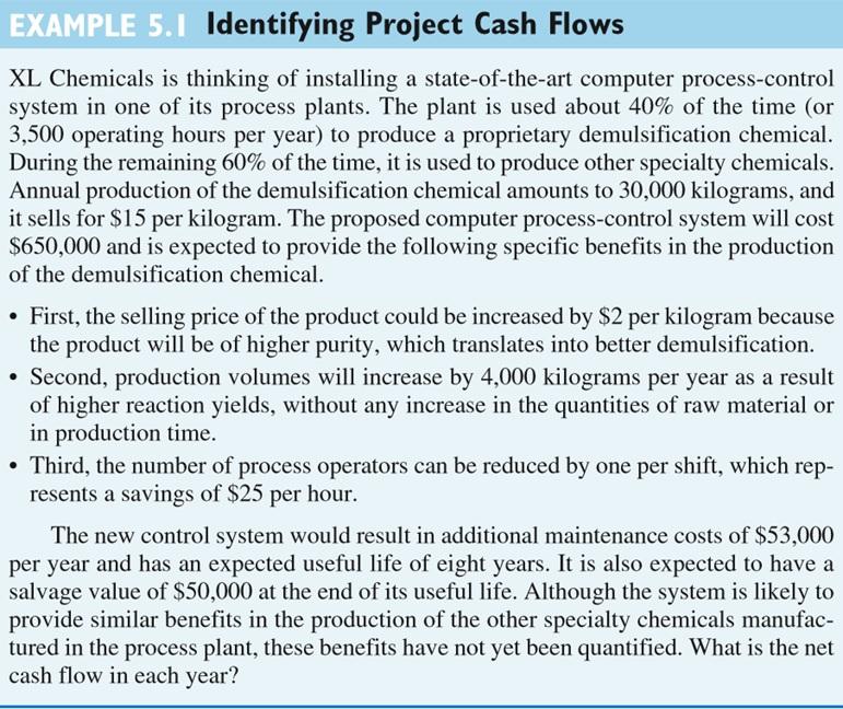 Example 5 1 Identifying Project Cash Flows Xl Chem Chegg Com