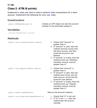 Solved In lab Class 2: ATM (6 points) Implement a class at | Chegg.com