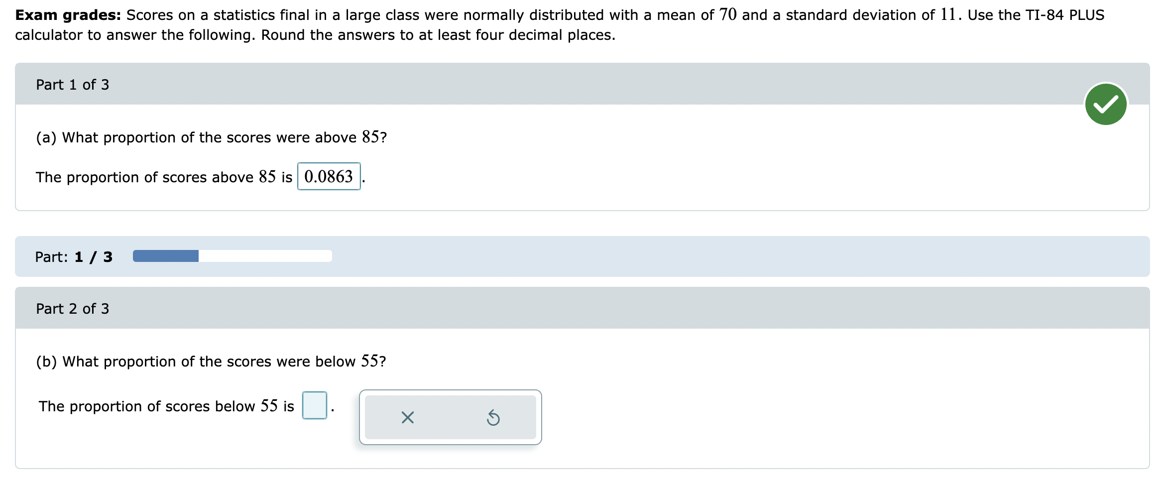 Exam Grades: Scores On A Statistics Final In A Large | Chegg.com