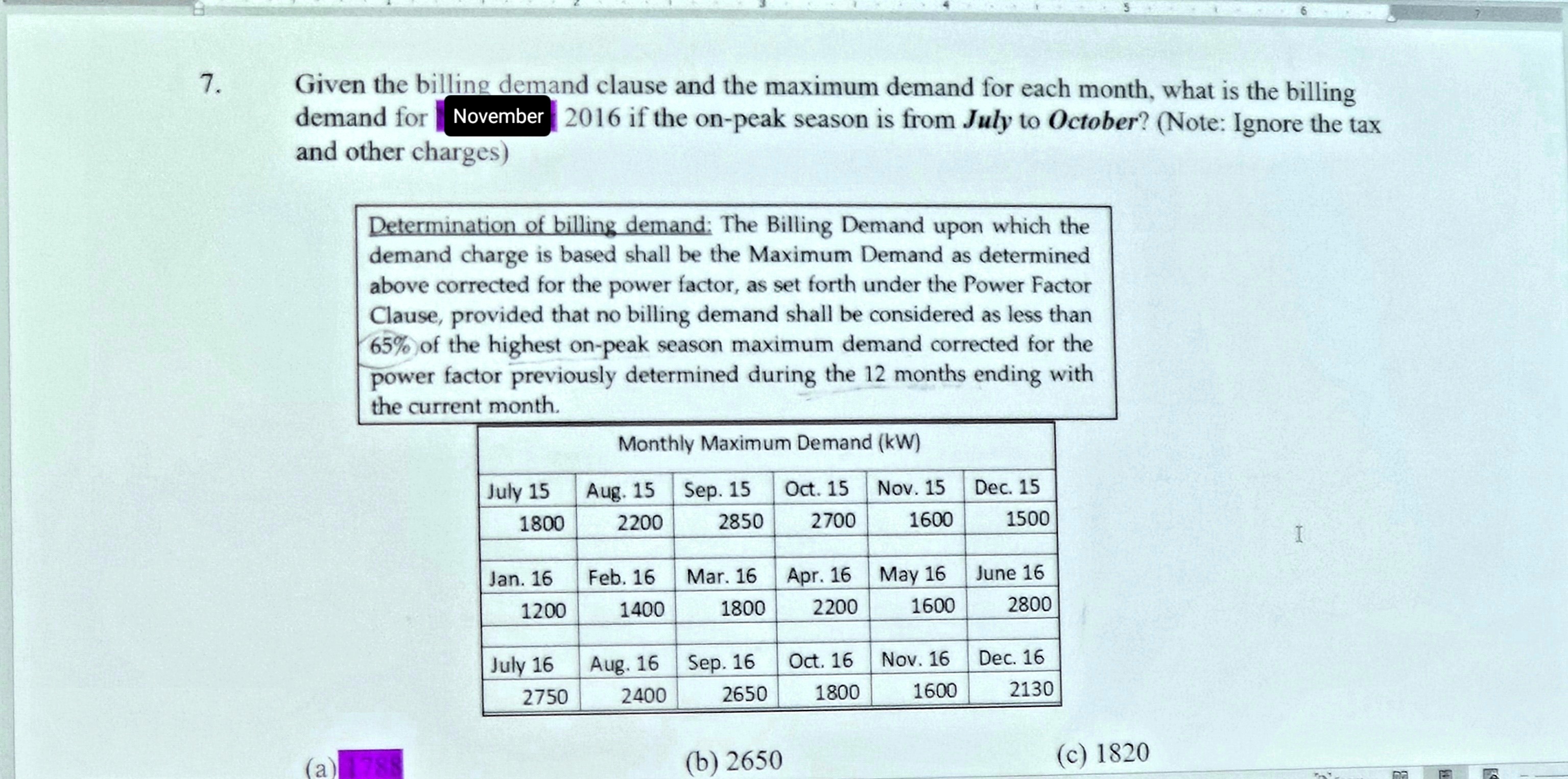 Solved Given the billing demand clause and the maximum | Chegg.com
