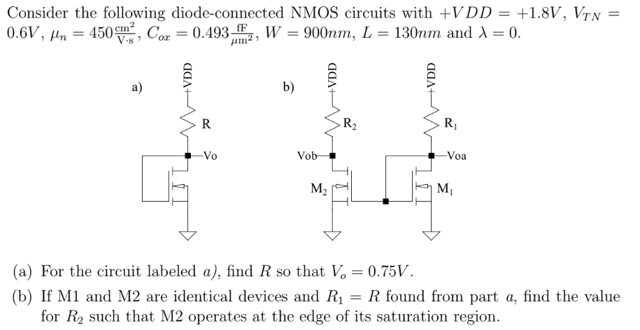 Solved Consider the following diode-connected NMOS circuits | Chegg.com