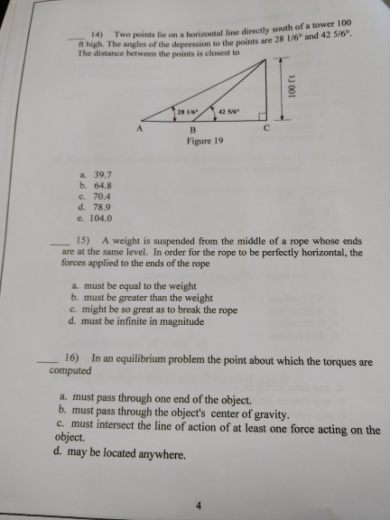 Solved 14) Two points lie on a horizontal line directly | Chegg.com