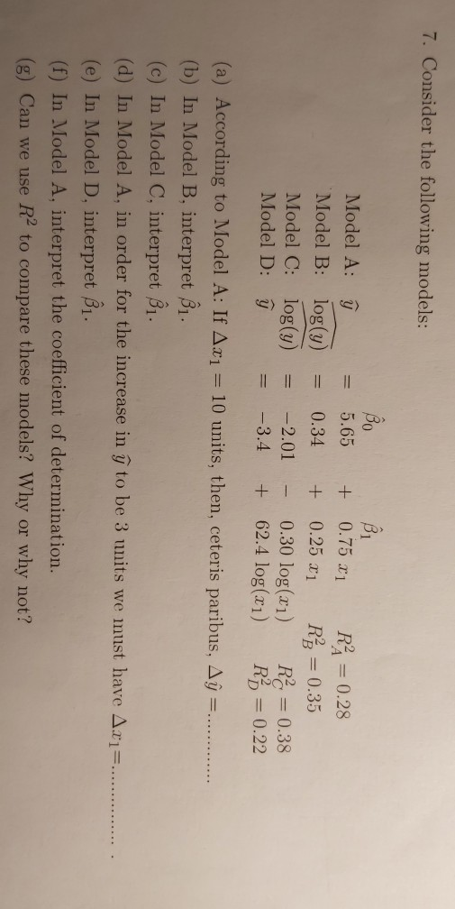 Solved Consider The Following Models Model A Y 5 65 Chegg Com