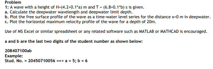Solved Problem 1: A wave with a height of H=(4.2+0.1*a) m | Chegg.com
