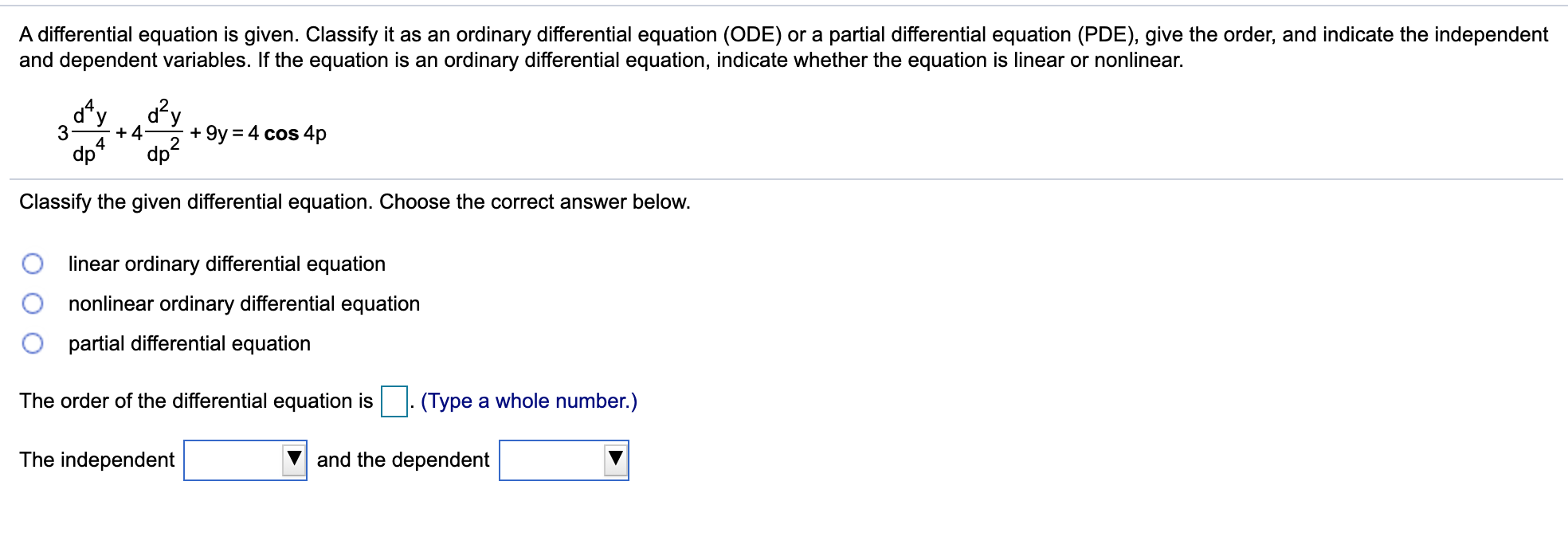 Solved A differential equation is given. Classify it as an | Chegg.com