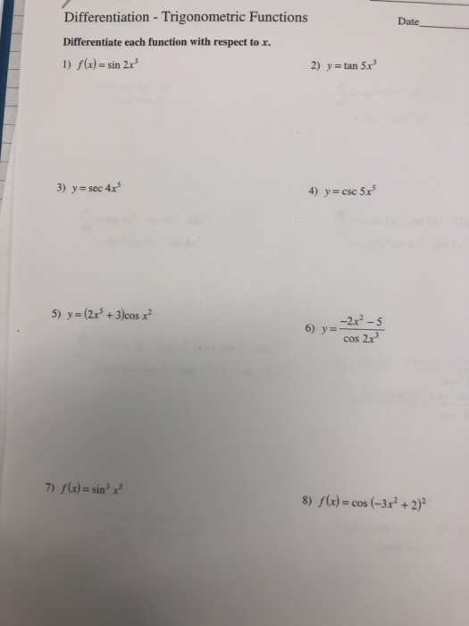 differentiation of trigonometric functions homework answers