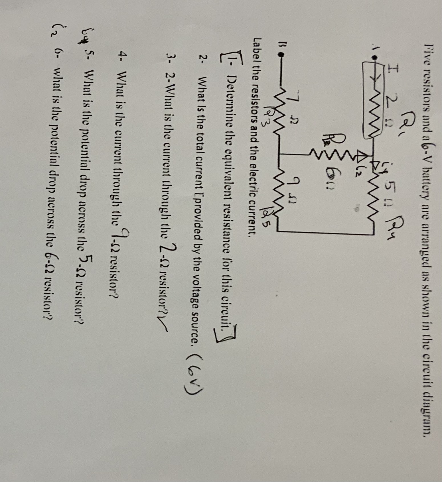 [Solved] Five resistors and a 6V battery are arranged as s