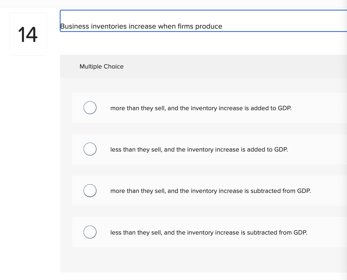 Business inventories increase when firms produce _____