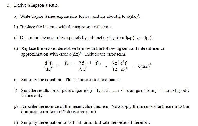 3 Derive Simpson S Rule A Write Taylor Series Chegg Com