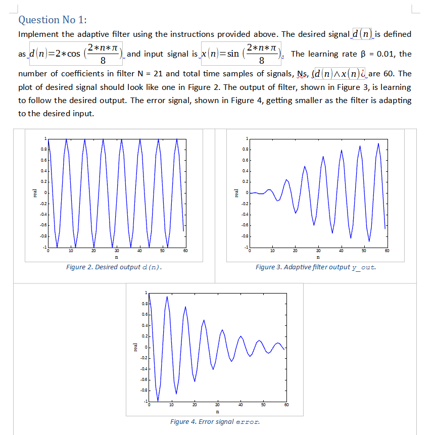 Adaptive filters In previous lab, we looked into the | Chegg.com