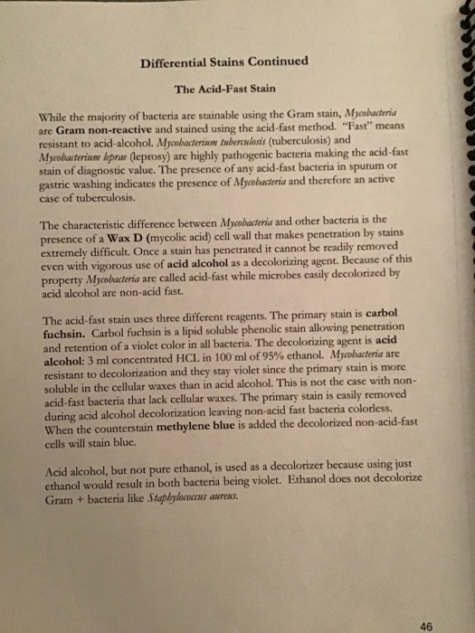 Solved Differential Stains Continued The Acid-Fast Stain | Chegg.com