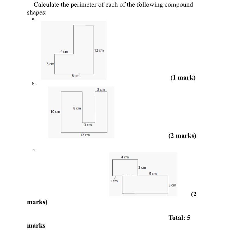 find the perimeter of 4 cm 2 cm 1 cm 5 cm