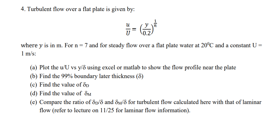 Solved 4. Turbulent flow over a flat plate is given by: | Chegg.com