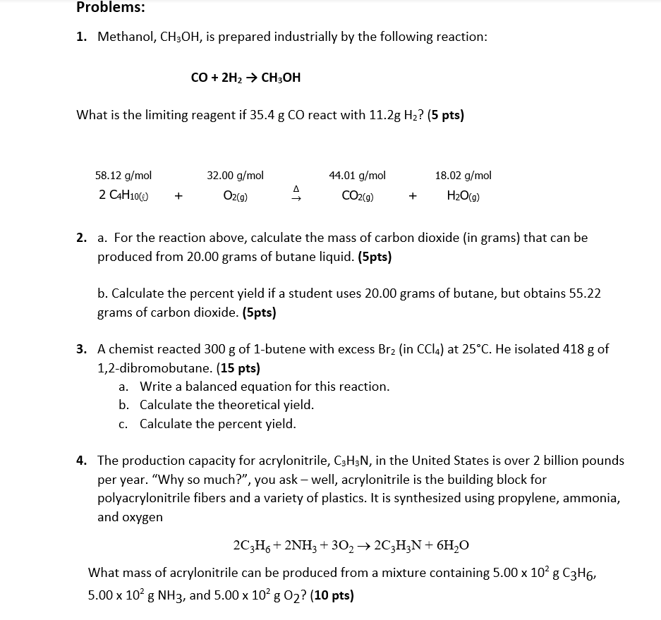 Solved Problems: 1. Methanol, CH3OH, is prepared | Chegg.com