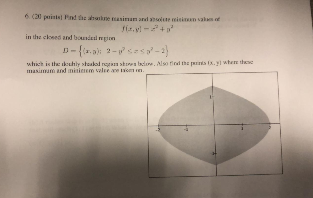Solved 6. (20 points) Find the absolute maximum and absolute | Chegg.com