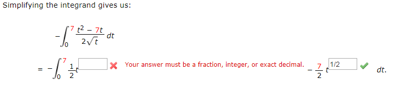 Solved Simplifying the integrand gives us: tli. 0 2vt ?7 x | Chegg.com