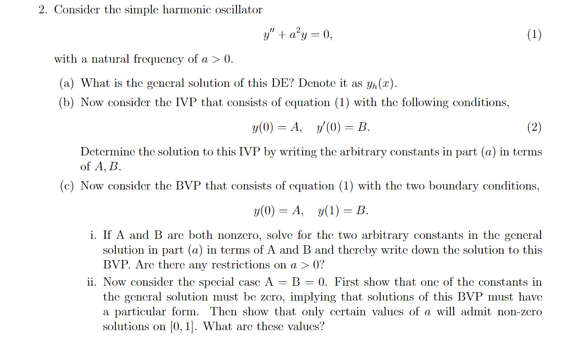 Solved 2. Consider the simple harmonic oscillator y