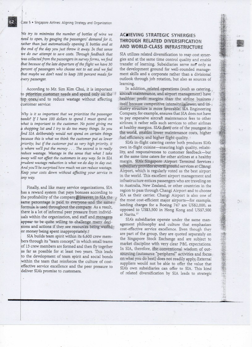 62 Case 5. Singapore Airlines: Aligning Strategy and Organization learning, priority: bi We try to minimize the number of bot