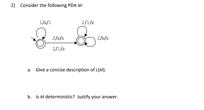 Solved 2) Consider the following PDA M : a Give a concise Chegg com