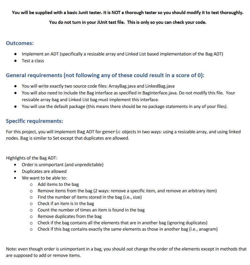 Solved You will be supplied with a basic Junit tester. It is