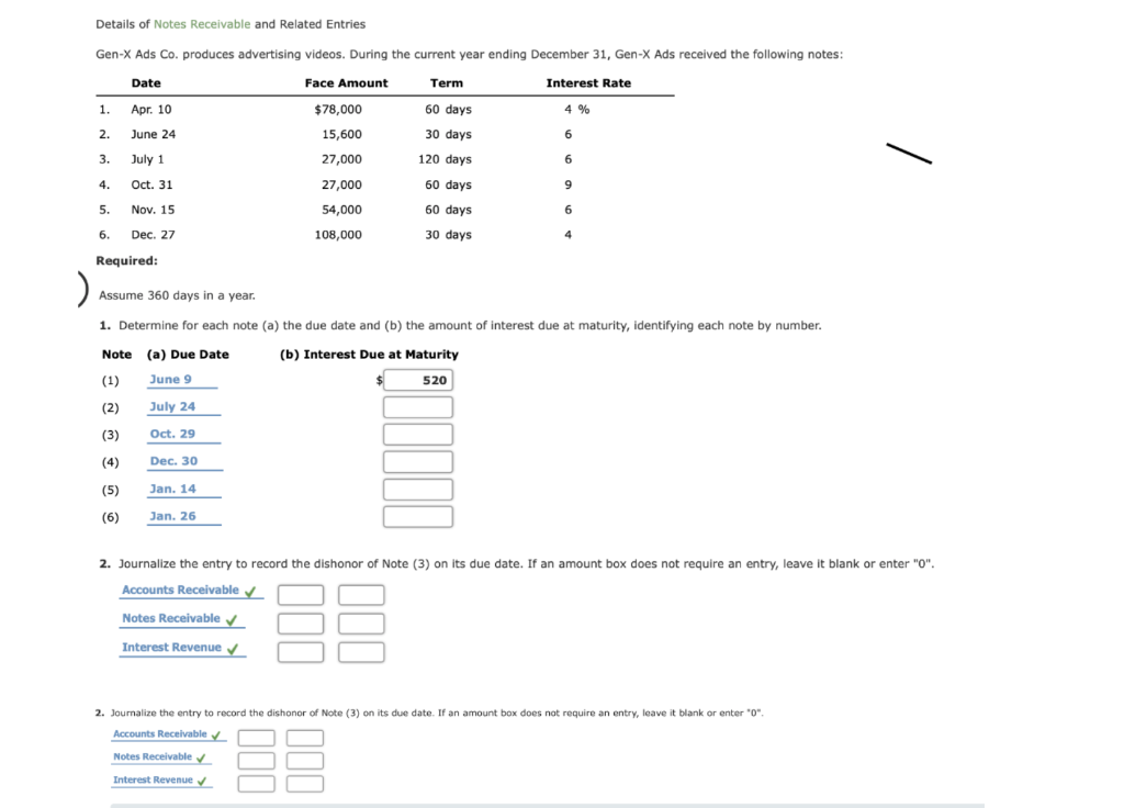 Solved Details of Notes Receivable and Related Entries Gen-X | Chegg.com