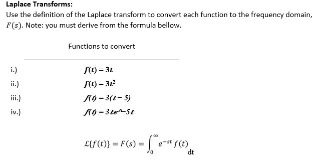 Solved Laplace Transforms: Use the definition of the Laplace | Chegg.com