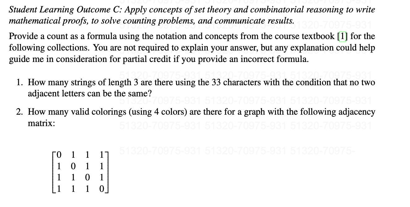 Solved Student Learning Outcome C: Apply concepts of set | Chegg.com