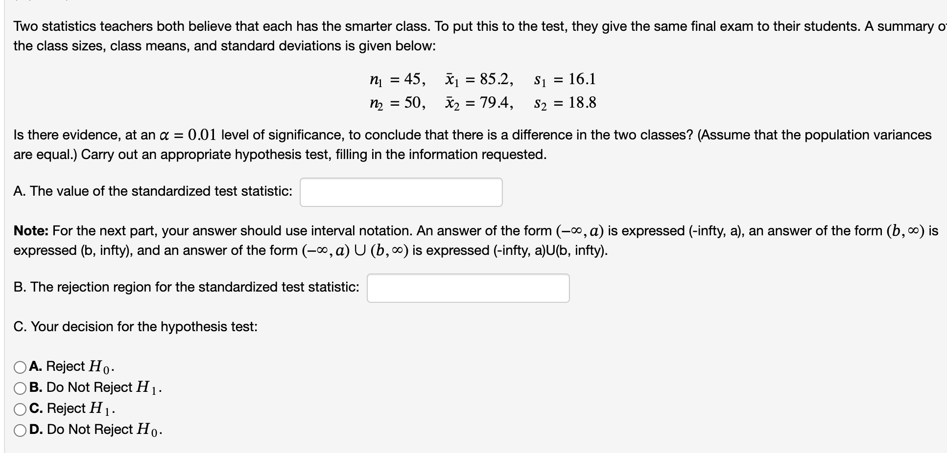 Solved Two statistics teachers both believe that each has | Chegg.com