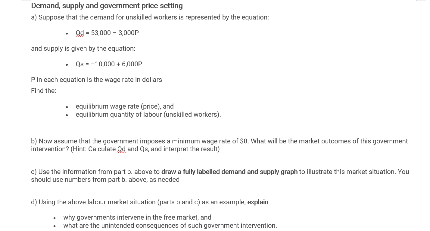 Solved Demand, supply and government price-setting a) | Chegg.com