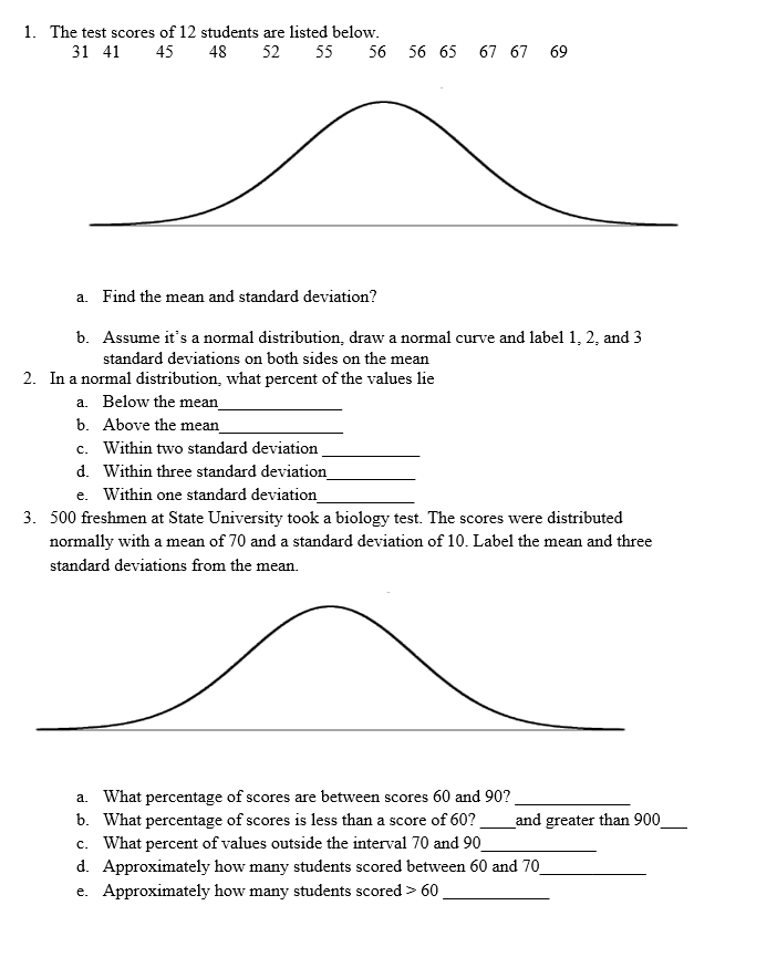Solved 1. The test scores of 12 students are listed below. | Chegg.com