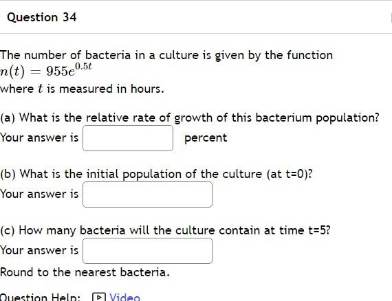 Solved The number of bacteria in a culture is given by the | Chegg.com