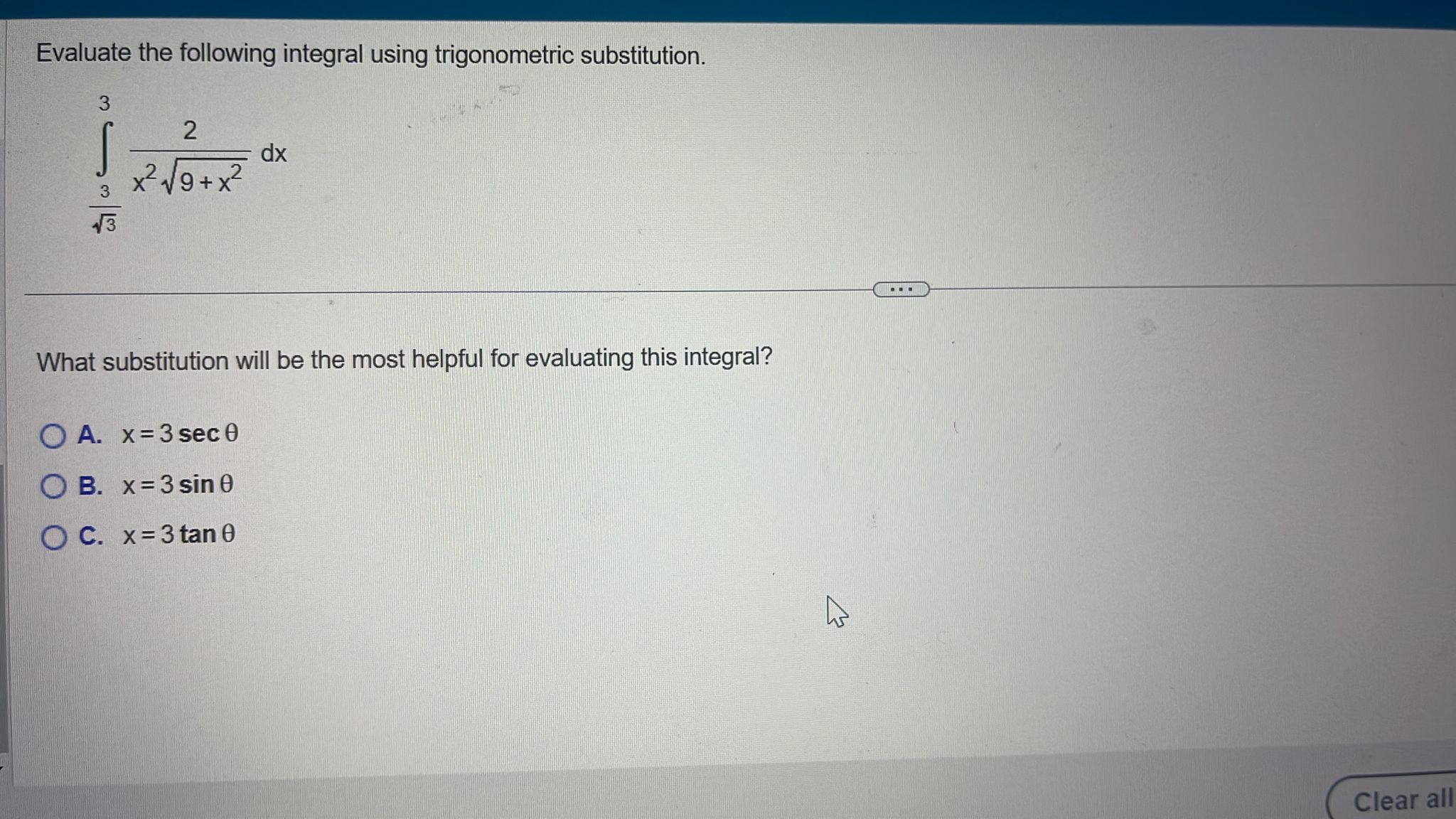 Solved Evaluate the following integral using trigonometric | Chegg.com