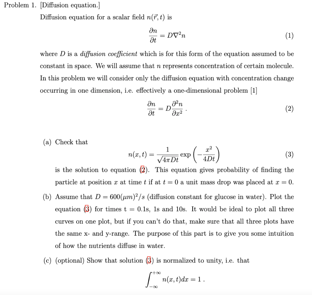 Solved Problem 1. (Diffusion equation.] Diffusion equation | Chegg.com