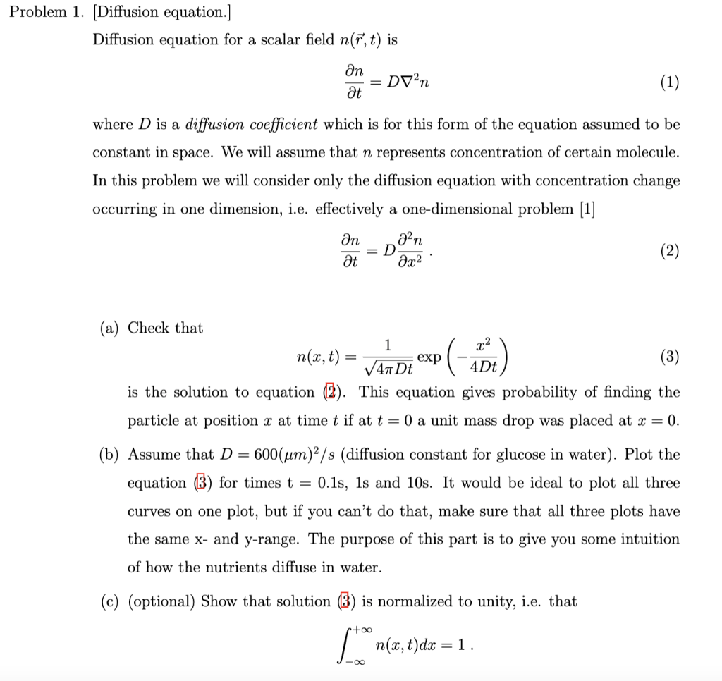 Solved Problem 1. (Diffusion Equation.] Diffusion Equation | Chegg.com