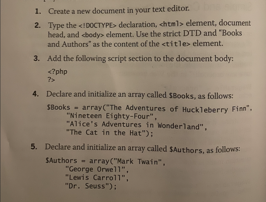 Solved 1. Create a new document in your text editor. 2. Type | Chegg.com