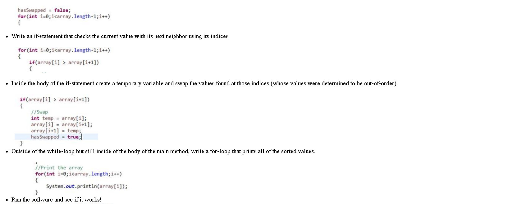 Solved Objective: implement bubble sort for an array of | Chegg.com