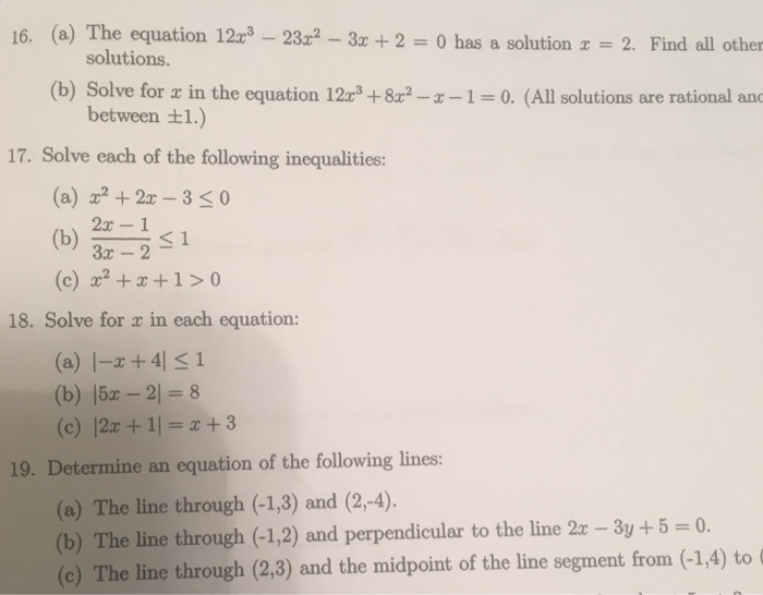 Solved 16. (a) The equation 12x3-23x2-3x + 2 = 0 has a | Chegg.com