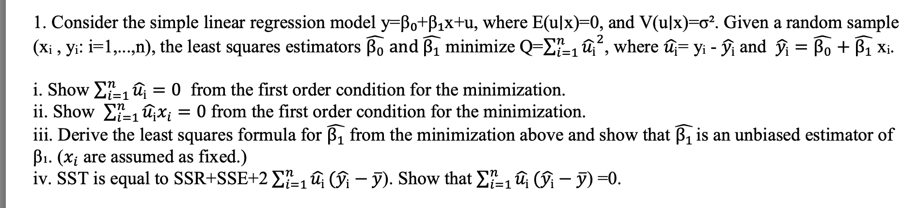 Solved 1 Consider The Simple Linear Regression Model Y B Chegg Com