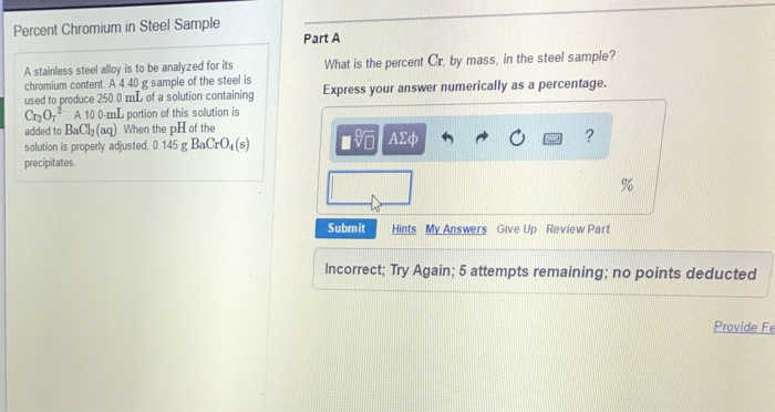 Solved Percent Chromium in Steel Sample A stainless steel | Chegg.com