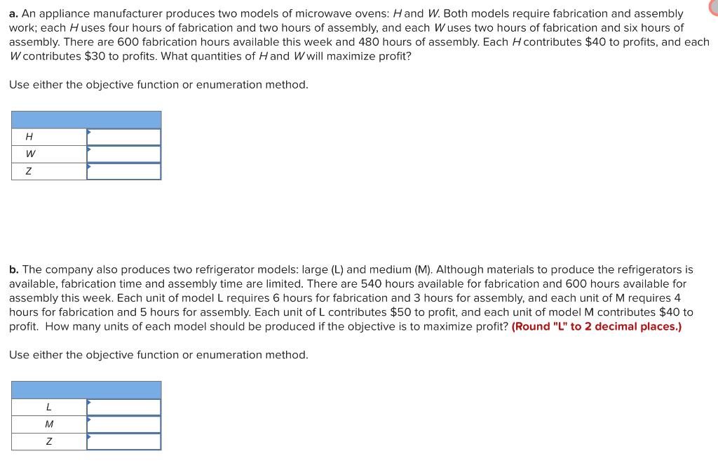Solved a. An appliance manufacturer produces two models of | Chegg.com