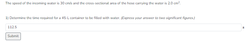 Solved The speed of the incoming water is 30 cm/s and the | Chegg.com