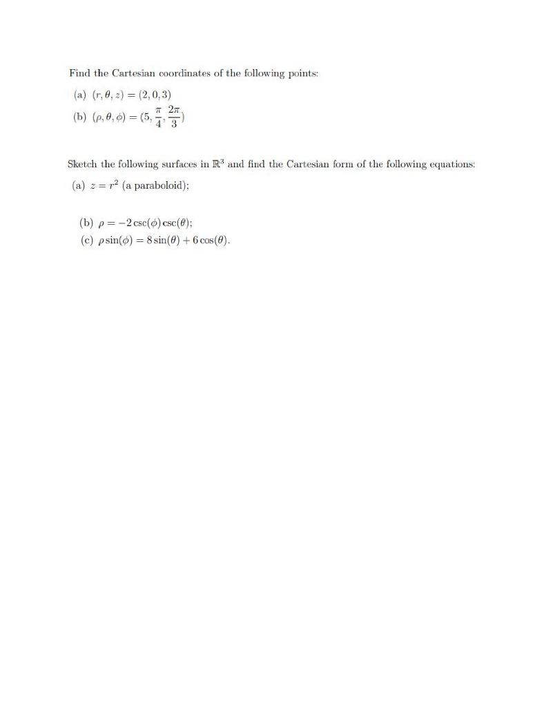 Solved Find the Cartesian coordinates of the following | Chegg.com