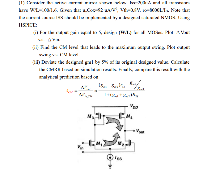 1 Consider The Active Current Mirror Shown Below Chegg Com