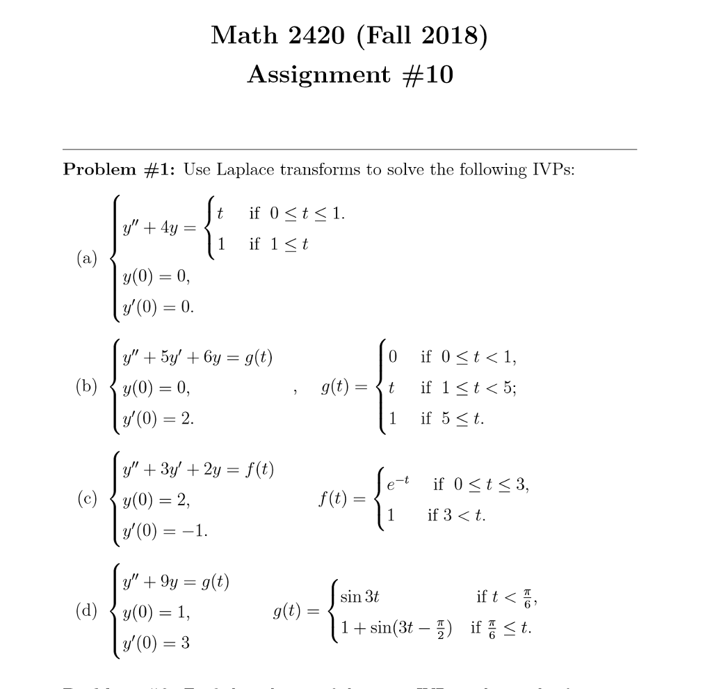 Solved Math 2420 (Fall 2018) Assignment #10 Problem #1: Use | Chegg.com
